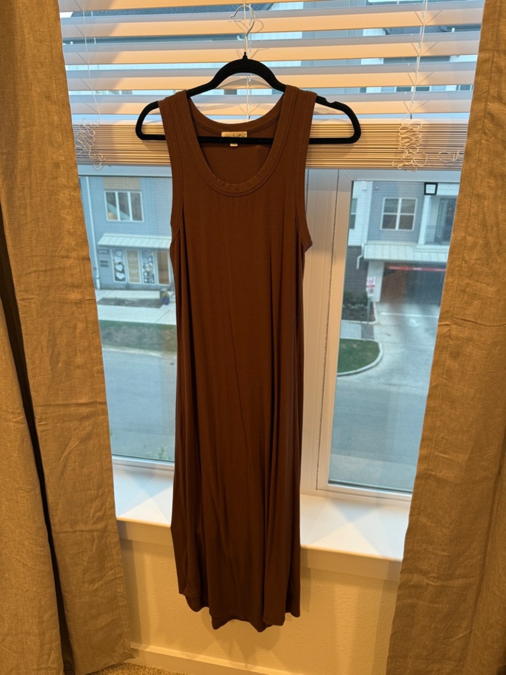nine britton Brown Ribbed Tank Maxi Dress